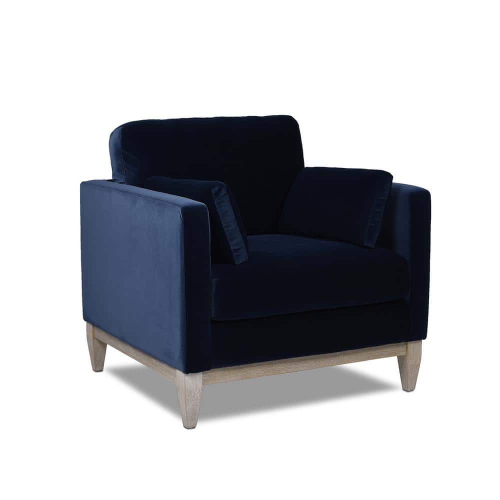 Knox Dark Navy Blue Velvet Armchair with Birch Legs