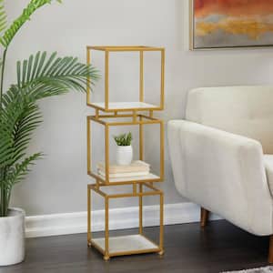 39 in. Marble Stationary Gold Shelving Unit with 3 Marble Shelves