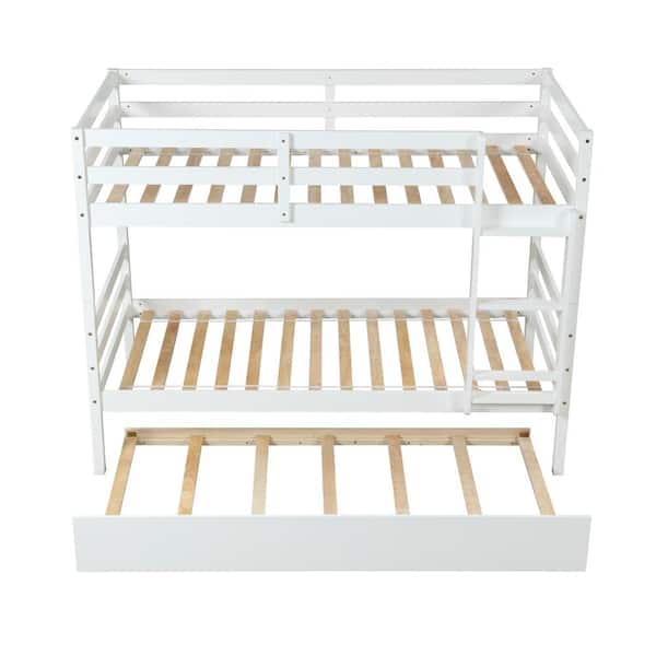 STICKON 79.5 in. W White Twin Size Wood Bunk Bed with Trundle