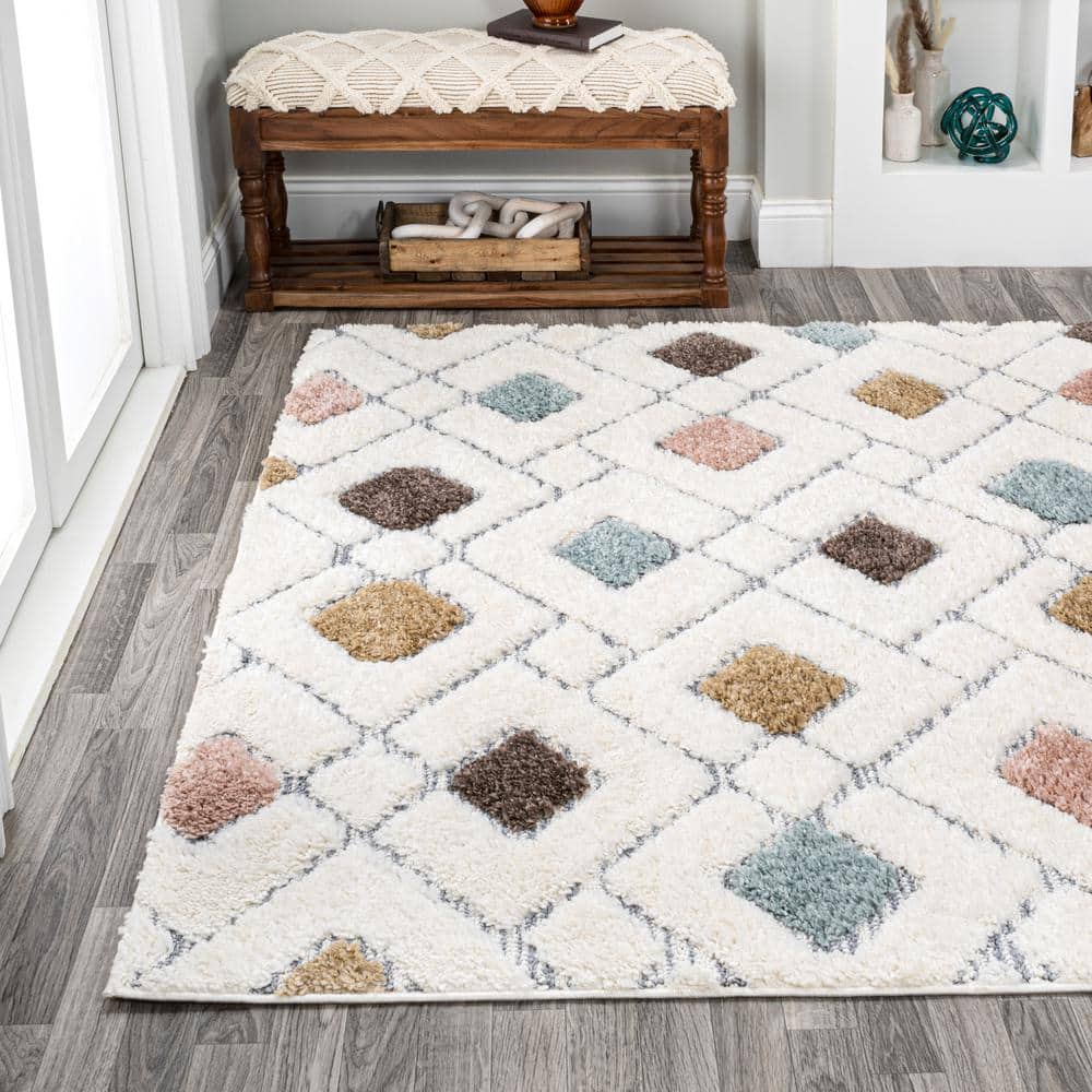 5' x 8' Multi/Cream Synthetic Trellis Area Rug