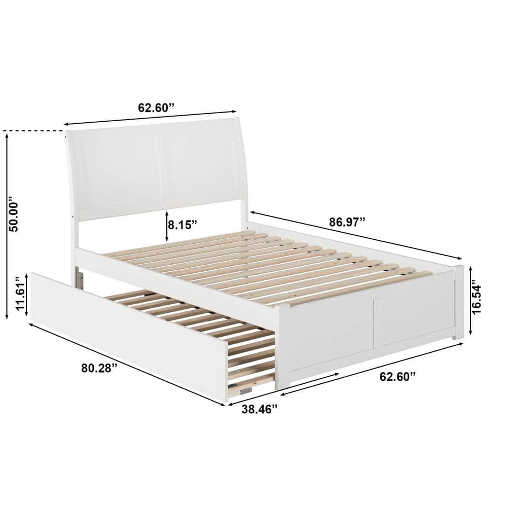 White Queen Wood Platform Bed with Trundle and Slats