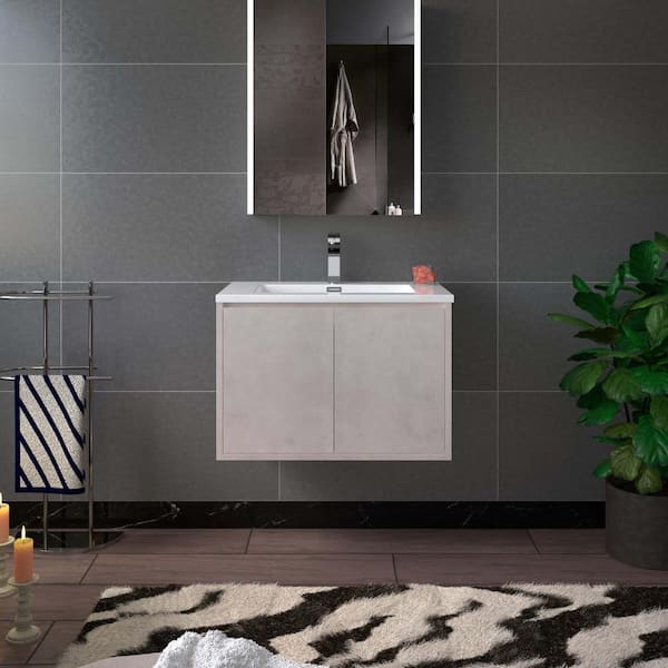 WOODBRIDGE Verona 30 in. W x 18.87 in. D x 17.75 in. H Single Sink Floating Bath Vanity in Gray with White Resin Top