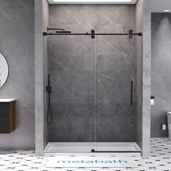 56 to 60 in. W x 76 in. H Single Sliding Frameless Shower Door in Matte Black with 3/8 in. Tempered Clear Glass