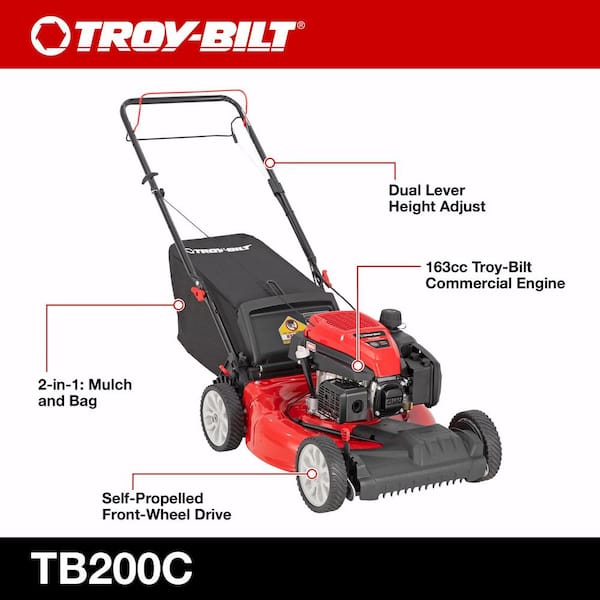 Troy Bilt 21 in. 163cc OHV Engine Front Wheel Drive 2 in 1 Gas Walk Behind Lawn Mower with Tri Action Cutting System TB200 The Home Depot