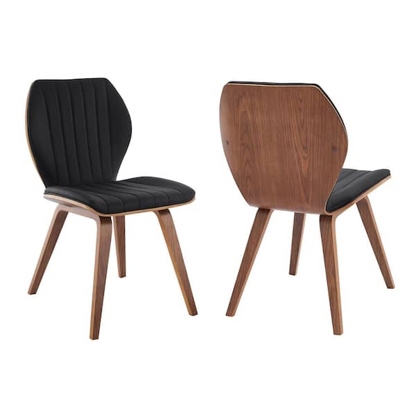 Armen Living Ontario Black Faux Leather and Walnut Wood Dining Chairs (Set of 2)