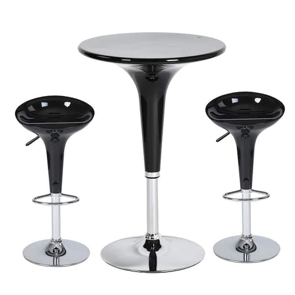 Homy Casa Ralan Ellen Black 3-Pcs Metal Frame Low Back Bar Table Set with Adjustable Height