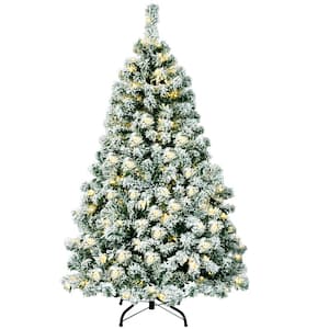 4.5 ft. Pre-Lit Snow Flocked Hinged Pine Artificial Christmas Tree with 200 Warm LED Lights