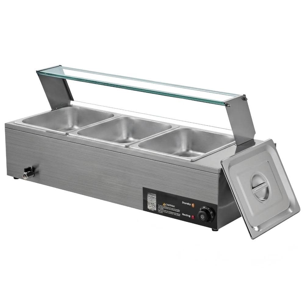 3-Pan Commercial Food Warmer 1500W Electric Steam Table 3x1/2 Pan Bain Marie Countertop w/Glass Cover Buffet price history on PriceWatchPro