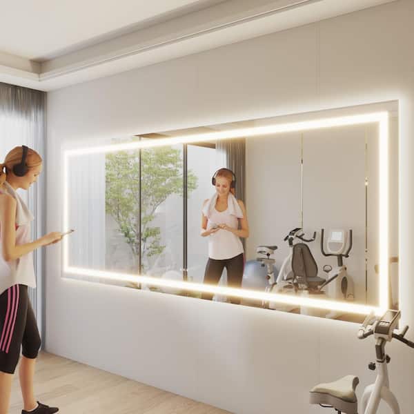 118 in. W x 48 in. H Rectangular Frameless LED Light Anti-Fog Bathroom Wall Mirror with Backlit and Front Light