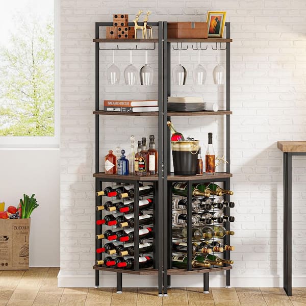 BYBLIGHT Kearsten 4-Tier Brown Corner Wine Rack with Glass Holder and  Storage Shelf BB-JW322GX - The Home Depot