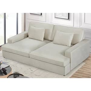 Kimberley 94.49 in. Ivory Solid Velvet Twin Size Sofa Bed