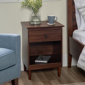 Classic Mid Century Modern 1-Drawer Walnut Solid Wood Nightstand Side Table