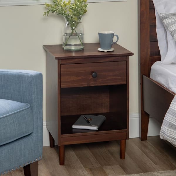 Walker Edison Furniture Company Classic Mid Century Modern 1-Drawer Walnut Solid Wood Nightstand Side Table
