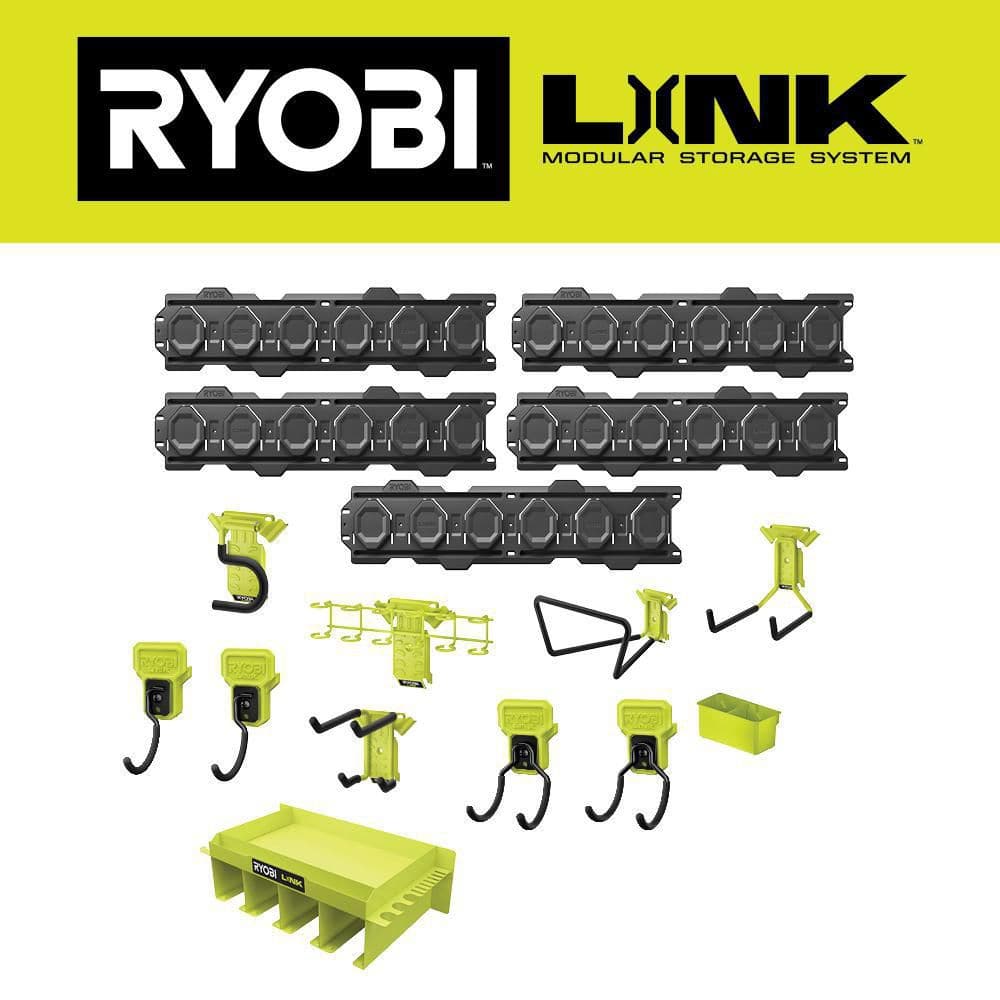 RYOBI LINK Wall Storage Kit (15-Piece) with Tool Organizer Shelf STM508K-STM401