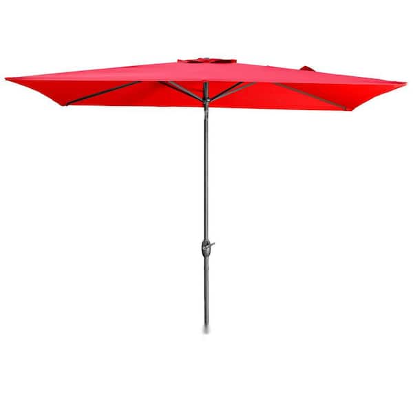 ToolCat 10 ft. x 6.5 ft. Aluminum Market Tilt Crank Outdoor Patio Umbrella in Red