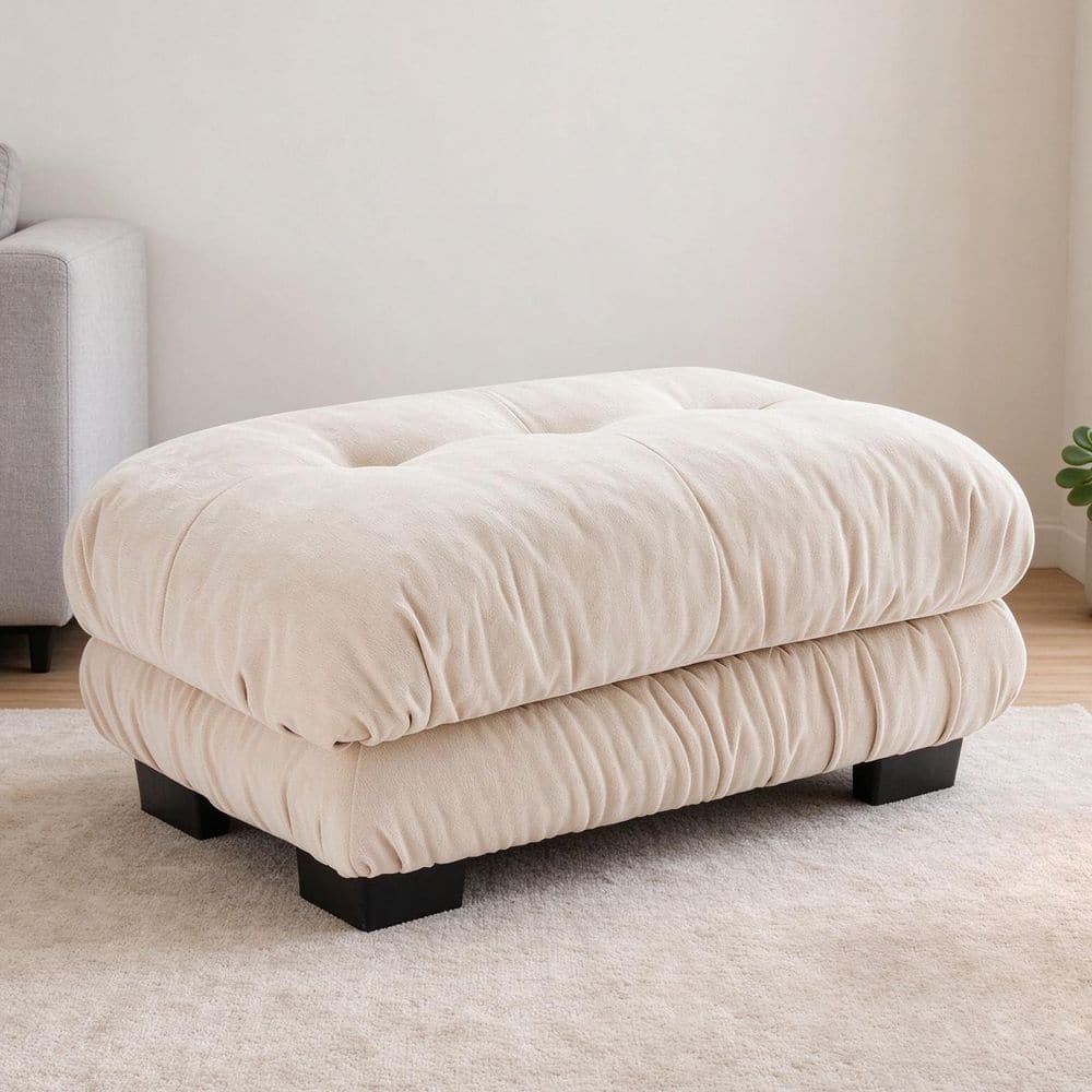 Light Coffee Chenille Rectangle Accent Ottoman
