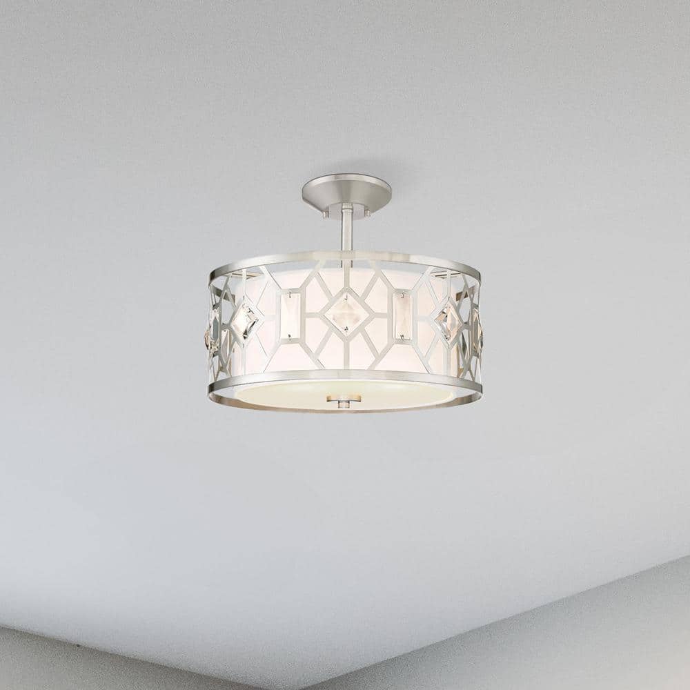 Brentwood 15.5" Chrome Drum Ceiling Light with Crystal Prisms