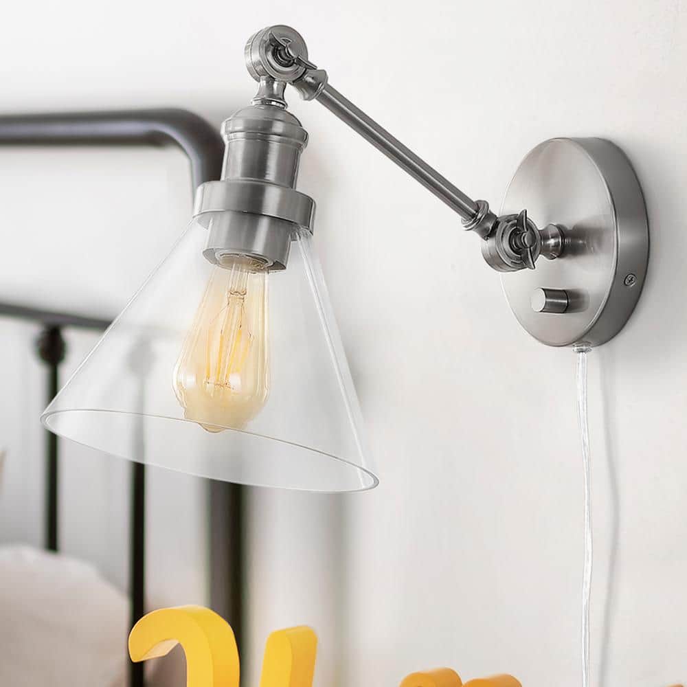 Nickel Adjustable Iron and Glass LED Wall Sconce Set