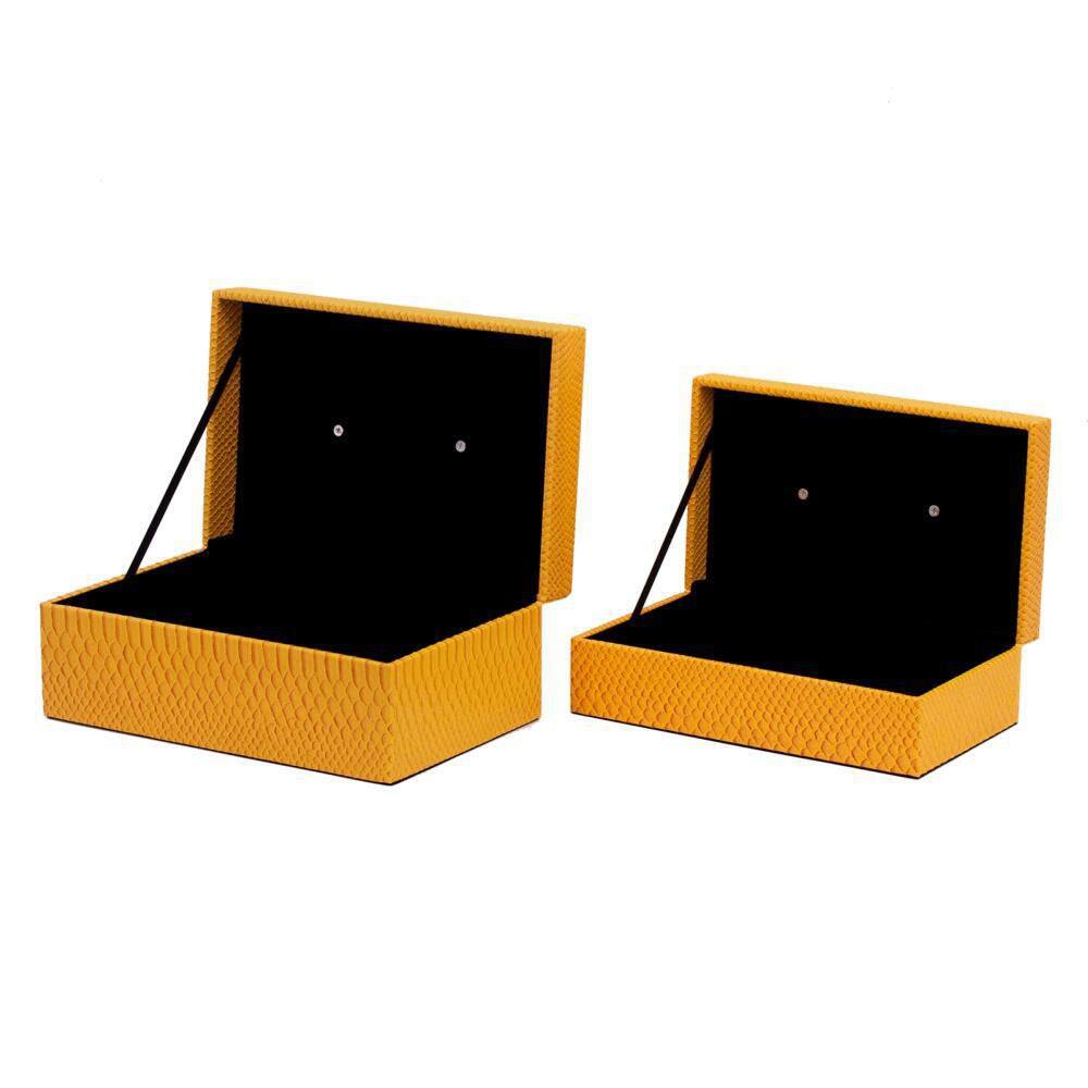 Yellow Faux Leather Croco Texture Lidded Box Set