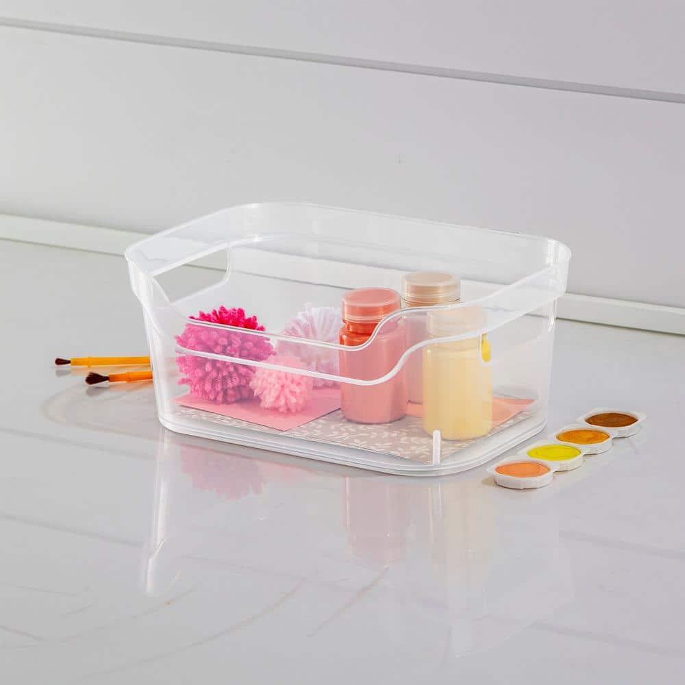 Clear Plastic Stackable Rectangle Storage Bins with Carry Handles, 16 Pack