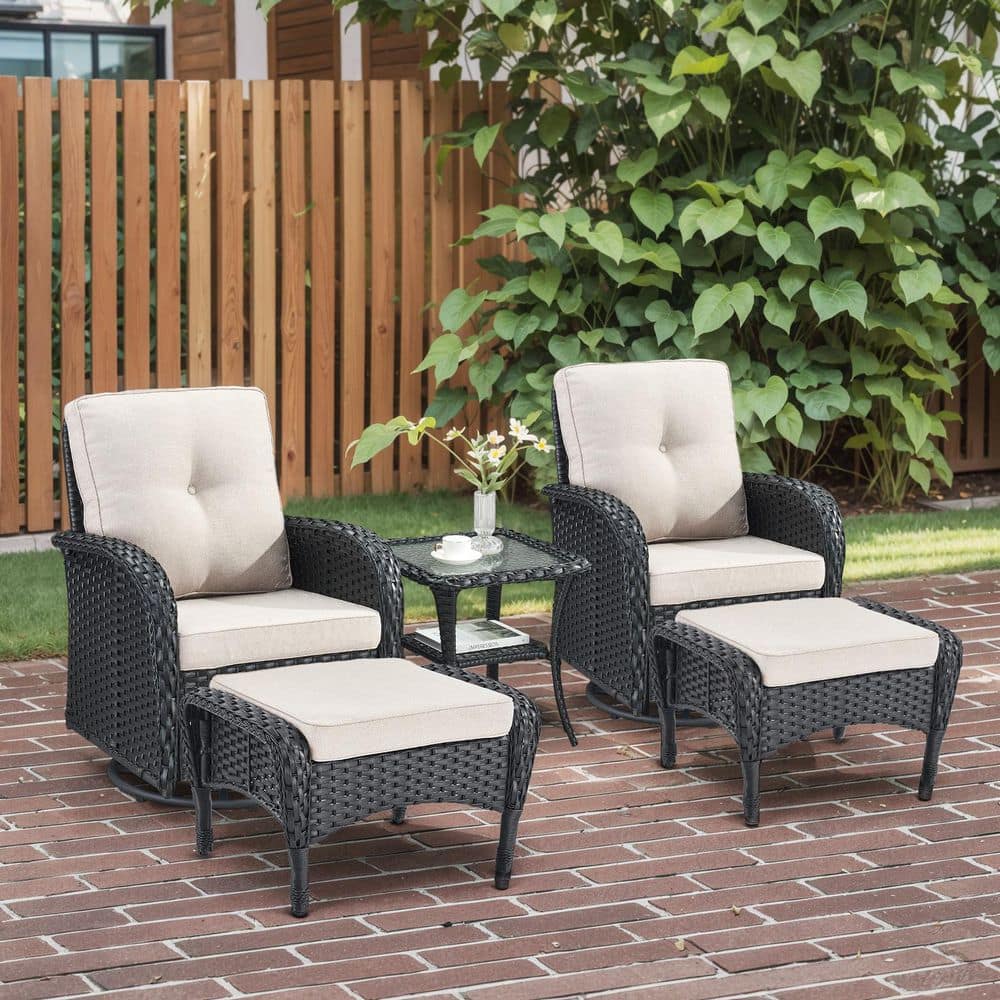 Bellefurn Rotavia 5-Piece Black Wicker Patio Conversation