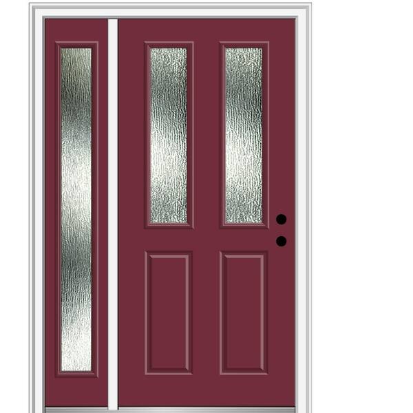 MMI Door 50 in. x 80 in. Left-Hand Inswing Rain Glass Burgundy Fiberglass Prehung Front Door on 4-9/16 in. Frame