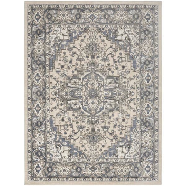 Nourison Concerto Ivory Blue 8 ft. x 10 ft. Center medallion Transitional Area Rug