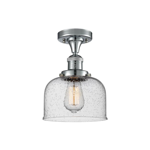 Innovations Bell 8 in. 1-Light Polished Chrome Semi-Flush Mount with Seedy Glass Shade