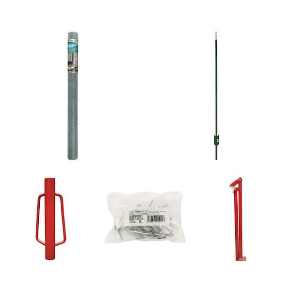 1/4 in. x 3 ft. x 10 ft. Hardware Cloth, Steel T-Post, Post Driver, Fence Clips (25 per Bag) and T-Post Puller