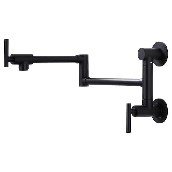 Wall Mounted Pot Filler with 2-Handles Kitchen Faucet in Matte Black