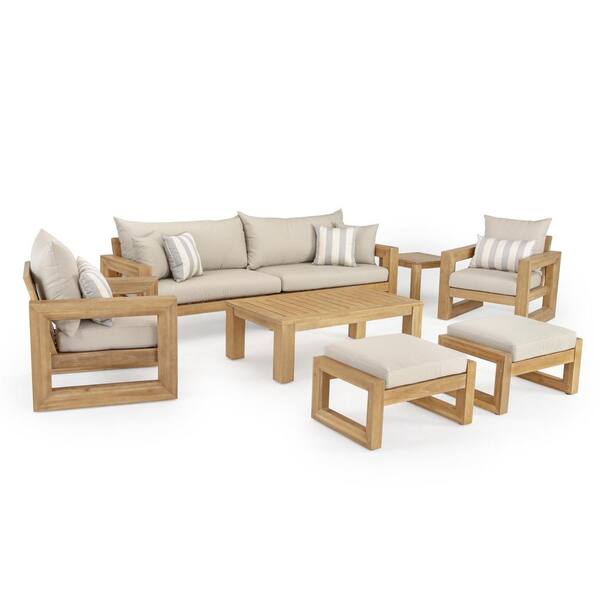 RST Brands Benson 8-Piece Wood Patio Conversation Set with Slate Grey Cushions