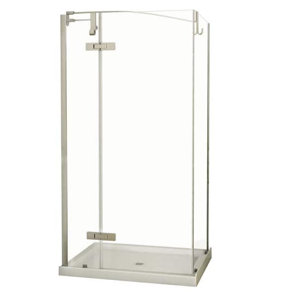 MAAX Urbano 34 in. x 42 in. x 81 in. Standard Fit Corner Shower Kit with Clear Glass in Stainless Steel-DISCONTINUED
