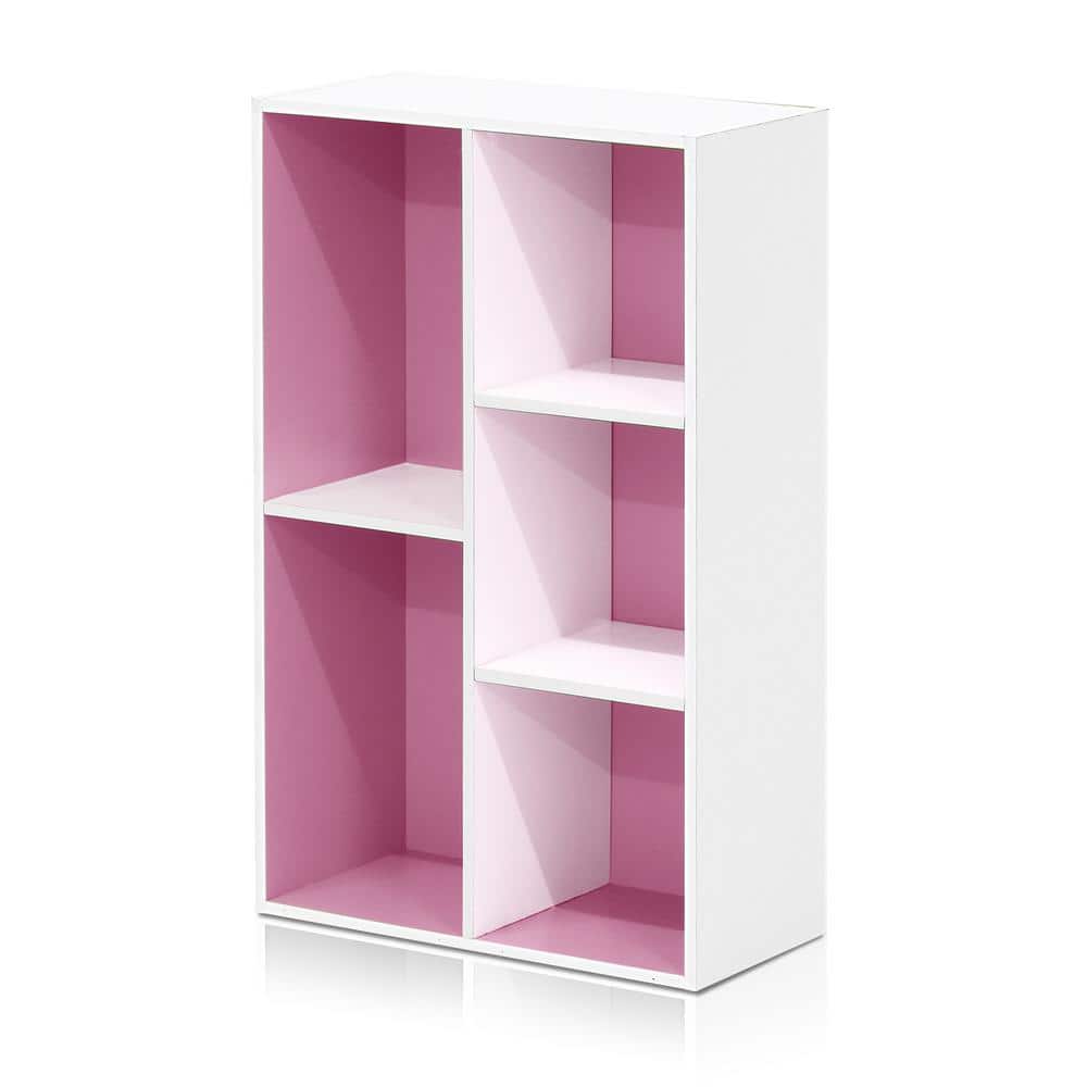 Chic White & Pink 5-Cube Wooden Organizer Shelf