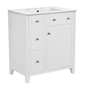 30.24 in. W Single Sink Freestanding Bath Vanity in White with White Ceramic Top, 2-Drawers and 1-Door