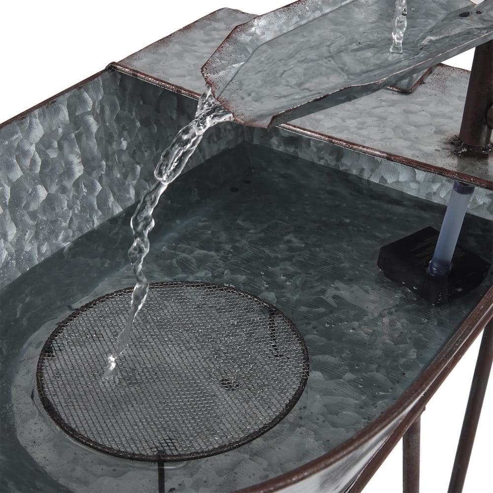 36" Silver Metal Wheelbarrow and Watering Can Fountain