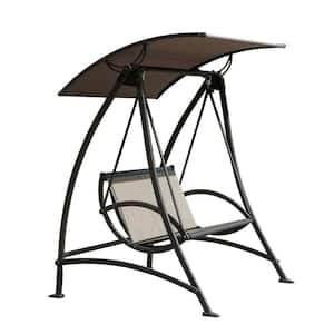 54 in. 2-Person Metal Patio Swing Chair with Adjustable Canopy
