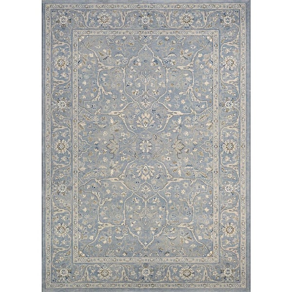 Sultan Treasures Floral Yazd Slate Blue 5 ft. x 8 ft. Area Rug
