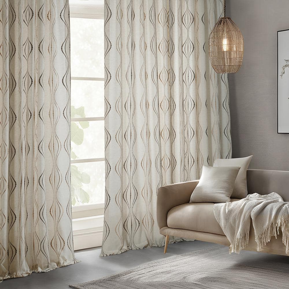 Extended Noir Embroidered Sheer Faux Silk Drapes