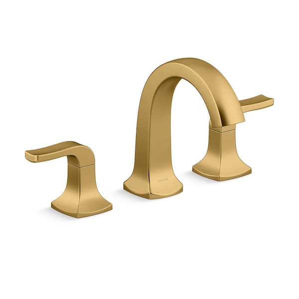 KOHLER Rubicon 8 in. Widespread Double Handle High Arc Bathroom Faucet in Vibrant Brushed Moderne Brass
