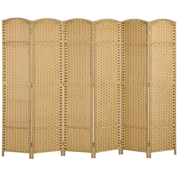 Wood Folding Room Divider Screen 6-Panel 5.6 ft. Tall Privacy Screen Freestanding Room Partition for Home Office, Beige