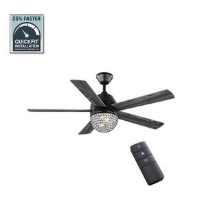 Vendome 52 In. Indoor LED Matte Black Downrod Ceiling Fan with Light Kit, Remote Control and 5 Reversible Blades