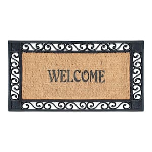 A1HC Welcome Mat Black/Beige 23 in. x 38 in. Rubber and Coir Heavy Duty, Non-Slip Extra Large Double Door Mat