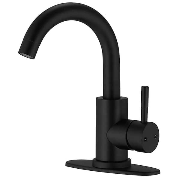 Single Hole Single-Handle Mid Arc Bathroom Faucet With Swivel Spout in Matte Black