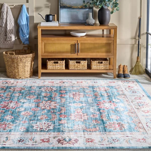 Martha Stewart Washable Green/Beige 8 ft. x 10 ft. Machine Washable Ornate Floral Area Rug