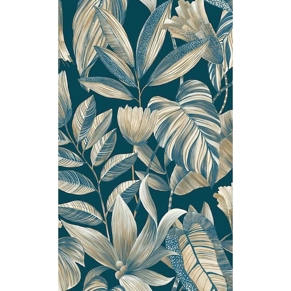 Blue Tropical Jungle Leaves Printed Non-Woven Non-Pasted Textured Wallpaper 57 sq. ft.