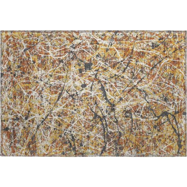 Mayfield Premium Machine Washable Abstract AMF2389 Gold 3 ft. x 4 ft. Area Rug