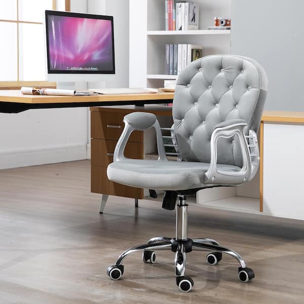 23.5" x 23.75" x 41.25" Grey Polyester Middle-Back Tufted Height-Adjustable Executive Chair with Arms