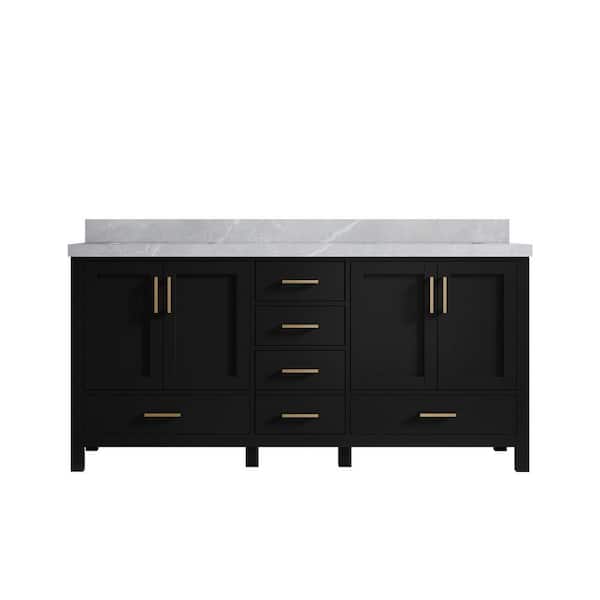 Willow Collections Malibu 72 in. W x 22 in. D x 36 in. H Double Sink Bath Vanity in Black with 2 in. Pearl Gray Qt. Top