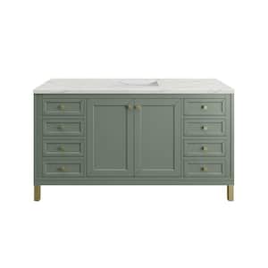 Chicago 60.0 in. W x 23.5 in. D x 34 in . H Bathroom Vanity in Smokey Celadon with Ethereal Noctis Quartz Top