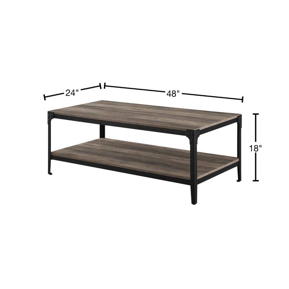 Rustic Gray Wash Rectangular Wood & Metal Coffee Table